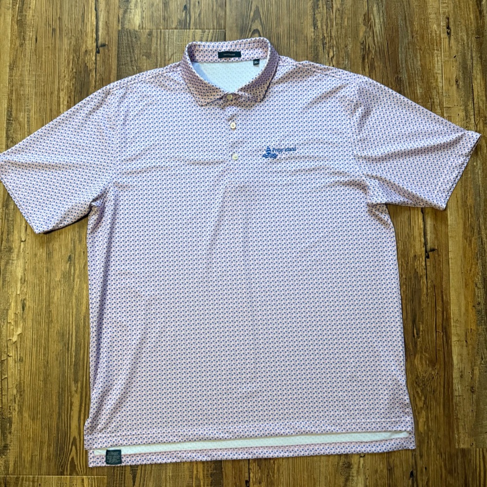 Turtleson Golf Polo Mens XL AOP Palm Tree Fripp Island Performance Stretch